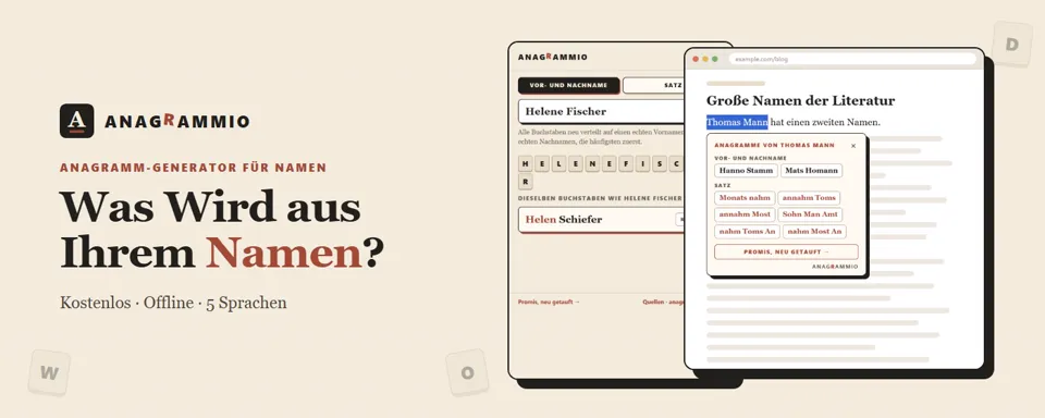 Der Anagramm-Generator für Namen von Anagrammio