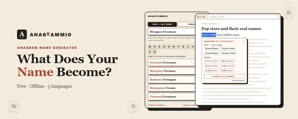 The Anagrammio anagram name generator