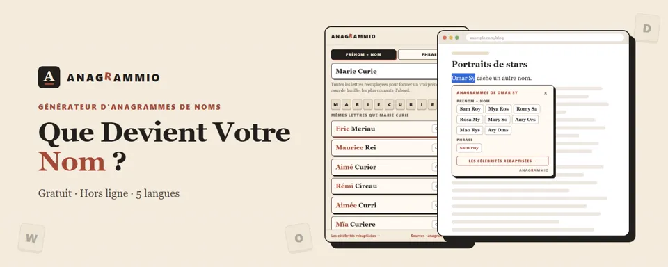 Le générateur d'anagrammes de noms Anagrammio