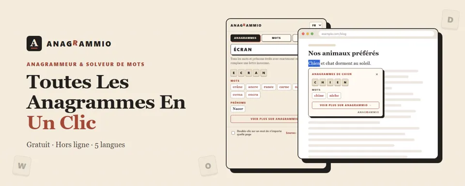 L'anagrammeur Anagrammio et ses trois outils
