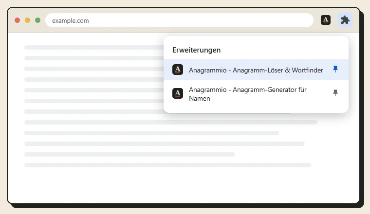 Das Erweiterungsmenü mit der Anagrammio-Nadel