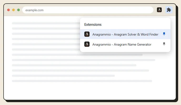 The extensions menu, with the Anagrammio pin