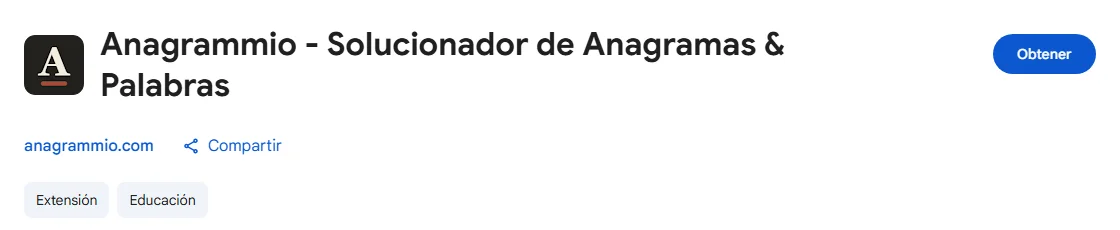 La ficha de Anagrammio en Chrome Web Store