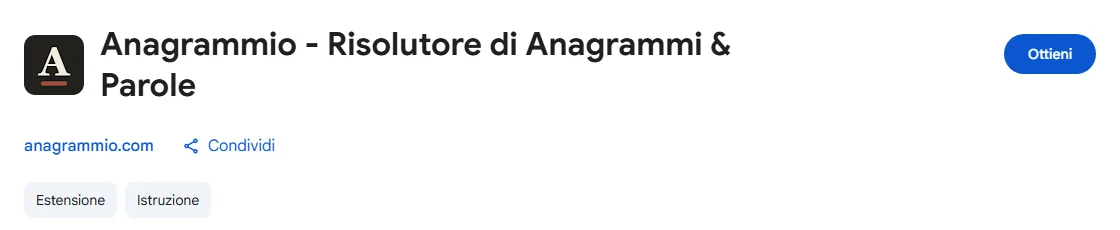 La scheda di Anagrammio sul Chrome Web Store